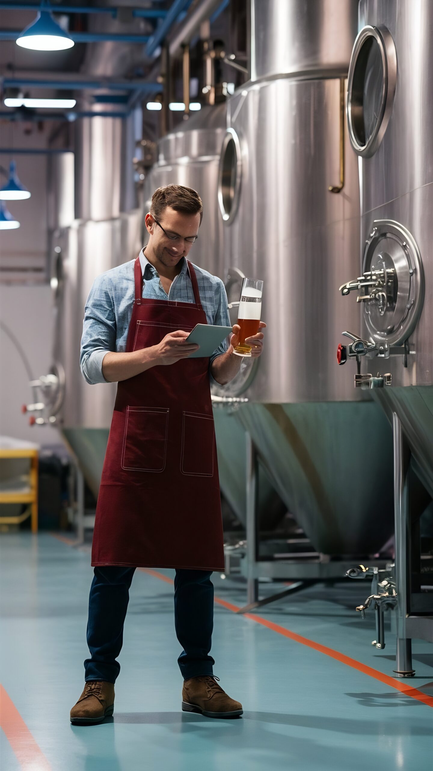 product-quality-brewery-plant-management-young-guy-worker-owner-apron-with-tablet-checks
